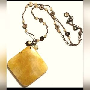 Vintage Jewelry Necklace SIGNED SIGRID OLSEN Rope Large Agate Coin Marigold